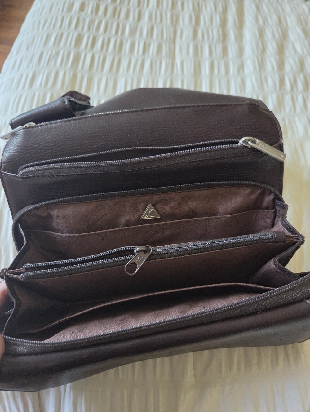 vintage 90s lavive dark brown leather  crossbody bag multi pocket organizer - Picture 4 of 10